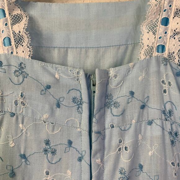 VINTAGE Dress Handmade Prairie 60's 70's Boho Lace Ribbon Embroidered Metal Zip - Picture 9 of 13